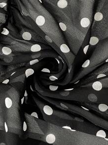 Elenzga Plus Size Women's Elegant Black Dot Print Chiffon Long Sleeve V-Neck High-Low Hem Blouse & Fitted Long Pants 2 Pieces Set - Black - View 8