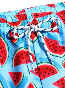 Manfinity Swimmode Men's Watermelon Print Drawstring Waist Loose Shorts  Men Swim Trunks - Blue - View 5