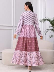 Al Najma Vestido con cuello de pie y mangas abullonadas con estampado - Multicolor - Ver 5