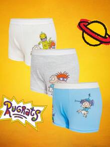 Nick 90s | SHEIN 3pcs Tween Boy White & Grey & Blue Contrast Trim Cartoon Print Boxer Briefs, Kids Boy Underwear,Basic Casual Briefs - Multicolor - View 5