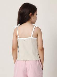SUMWON Girls Ribbed Tank Top With Bow Shoulder Ties Summer Cami Sleeveless Basic Undershirt Casual Everyday Essential Wear