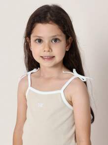 SUMWON Girls Ribbed Tank Top With Bow Shoulder Ties Summer Cami Sleeveless Basic Undershirt Casual Everyday Essential Wear