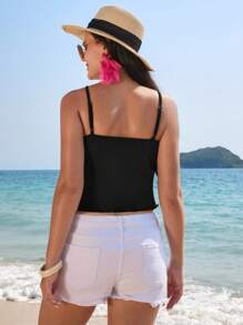 SHEIN Maternity Beach Vacation Solid Color Twist Front Cami Dress - Black - View 2