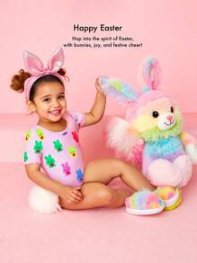 SHEIN Bộ đồ thể dục tay ngắn màu hồng cho bé gái, bộ đồ liền thân thi đấu thể thao cho trường học mùa Phục sinh hình chú thỏ dễ thương, bộ đồ liền thân khiêu vũ, làm quà tặng - Nhiều màu - Xem 7