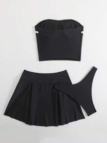 SHEIN Swim 3 Stücke Damen Romantischer Urlaubsstil Badeanzug Set