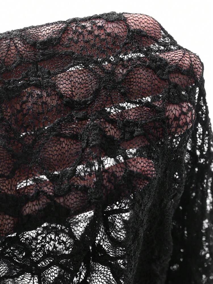 Women's Lace Asymmetric Neck Slim Fit Crop Top, White, Spring/Summer Sheer Long Sleeve Women Tops,Fall Women Clothes