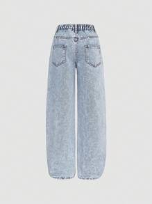 Streecool Tween Girl Fashion Loose Straight Leg Pants Versatile Design For Girls - Light Wash - View 2