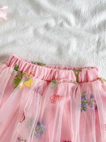 SHEIN Falda de gasa con bordado floral rosa, estilo princesa casual para niñas bebé en primavera y verano - Rosa Pálido - Ver 9