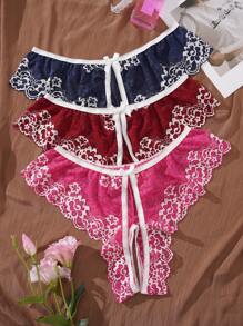 SHEIN 3pcs Plus Size Lace Open Crotch Lingerie Set - Multicolor - View 1