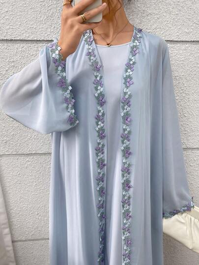 Yasmyna Women's Applique Decor Abaya Long Robe & Dress Suit Arab Style Outfit Modest Dresses For Women