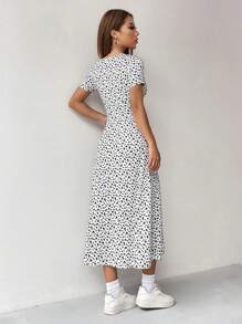 SHEIN PETITE Women Casual Ditsy Floral Waist Cinched Dress Maxi Women Outfit - Multicolor - View 2