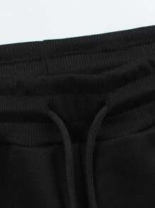 Manfinity Homme 男士条纹带侧盖口袋抽绳腰运动裤，适合丈夫、男朋友的礼物，男士慢跑裤，黑色，男士条纹运动裤