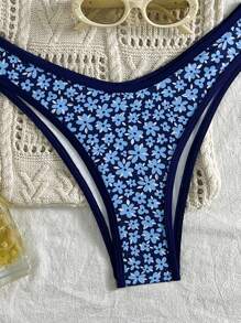 Swim Mod 女士海滩夏季服装，随机花卉印花吊带比基尼套装，可爱泳衣 - 彩色 - 查看 7