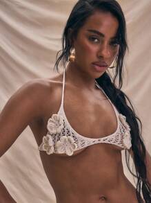 MUSERA Top brassière tricoté à col ras-du-cou fleuri, top d'été de vacances décontracté, sexy d'été