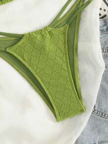 Swim Vcay Bộ đồ bơi bikini dây mảnh gợi cảm màu trơn thông thường dành cho nữ, mùa hè - Màu xanh Ô liu - Xem 7