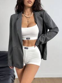 Coolane Women's Fall/Winter Streetwear Striped Grey Suit Jacket,Stripes For All Seasons