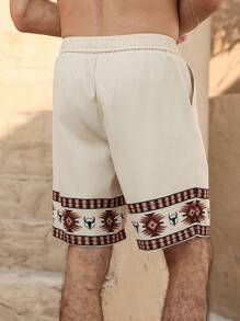 Manfinity RSRT Men's Simple Lace-Up Front Button Pocket Print Casual Shorts - Apricot - View 2