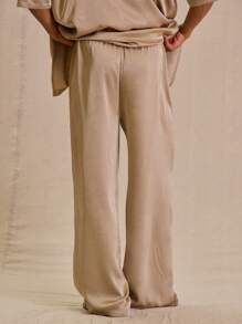 SHEIN X ELOISA & ORSON Musero Pantalón recto de seda con cintura de cordón, solo
