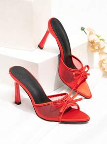 CUCCOO CHICEST 全新时尚百搭水晶蝴蝶结细带高跟凉鞋 - 紅色 - 查看 1