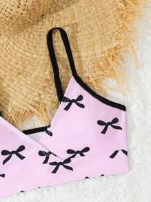 SHEIN Tween Girl Printed 3pcs Swimwear Set, Tankini - Pink - View 4