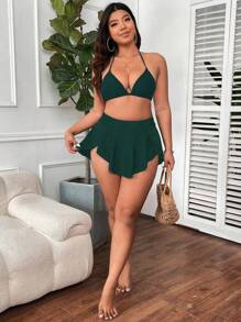 Swim Basics Plus Size Women Asymmetrical Hem Solid Color Tankini Skirt Bottoms