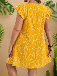 SHEIN VCAY Plus Size Casual Floral Print Cap Sleeve Dress For Summer,Beach Dress Sundress,Holiday Outfits Boho