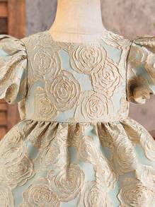 Elladie kids Newly Launched! Baby Girl's Short-Sleeved Dress With Rose Patterns And Bubble Sleeves, Along With A Puffy Dress With A Bowknot For Formal Occasions. It's Comfortable, Fashionable, Elegant, Sweet And Lovely, Perfect For Daily Wear.