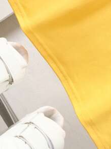 SHEIN 年轻男孩黑色字母印花休闲圆领短袖 T 恤，夏季 - 黃色 - 查看 4