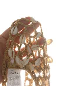 SHEIN Swim Curve 加大码单件全新卡其色手工钩编贝壳点缀吊带镂空性感海滩度假比基尼女士泳衣上衣