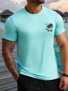 ResortEase 大码男士简约休闲 T 恤，日常穿着 - 藍色 - 查看 5