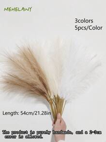 SHEIN 15Pcs Artificial Pampas Grass 55cm/21.65in Fluffy Faux Flower White, Beige, Brown Colored Artificial Reed Faux Pampas Grass Home Farmhouse Decor, Bohemian Decor, Artificial Flower Fake Pampas Decor, Vase Filler Room Decoration, Wedding Centerpieces, Valentine Day, Gift