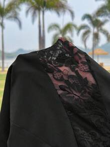 SHEIN EZwear Black Plus Size Lace Trim Leggings - Black - View 6