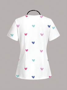 SHEIN Essnce 女士休闲心形设计/护理员夏季手术服上衣 - 白色 - 查看 2