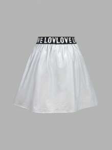 Tween Mädchen Street Style Stricknetzstoff Bedrucktes V-Ausschnitt Kurzarm-Top & Faltenrock 2 Stücke Set, Y2K Fashion Punk Style, süß & cool, Zurück zur Schule