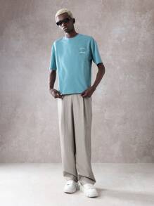 SUMWON 休闲超大国际工作室 T 恤街头时尚都市家居服舒适版型夏季春季宽松短袖 T 恤 - 藍色 - 查看 4