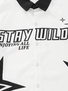 SHEIN Tween Boy Casual Fashion Letter Print Short Sleeve Loose Shirt, Suitable For Attending Various Interest Classes Or Outdoor Activities - Black and White - View 5