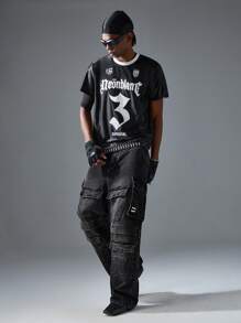 NEON BLANC Loose Fit Long Washed Denim Jeans With 3D Pockets For Men, Street Fashion Style - Black - View 1