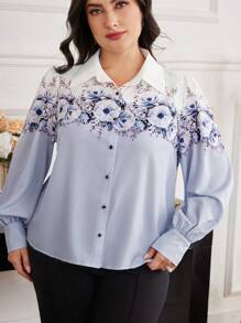 Modelyn Plus Size Elegant Floral Print Blouse For Autumn - Multicolor - View 5