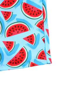 Manfinity Swimmode Men's Watermelon Print Drawstring Waist Loose Shorts  Men Swim Trunks - Blue - View 4