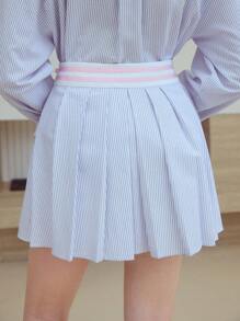 MOTF STUDIO Gestreifte Plisseerock-Shorts - Blau - Übersicht 2