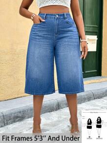 SHEIN PETITE CURVE Quần jean ống rộng lửng 3/4 màu xanh dương cỡ lớn dành cho nữ, thích hợp cho mùa hè, kỳ nghỉ, lễ Phục sinh, mùa xuân, phong cách miền Tây, công sở, tiệc tùng, tiệc mừng em bé, phong cách đồng quê, phong cách quý tộc cổ điển, đi chơi, lễ hội, rodeo, sân bay. - Màu xanh lam - Xem 2