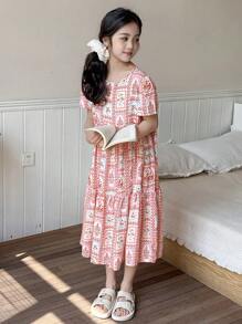 Dazy Kids 少女碎花短袖圆领家居服套装，夏季，返校季，假期，复活节 - 彩色 - 查看 3