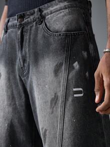 Men's Street Style Oversized Black Embroidered Denim Shorts Cotton, Streetwear Essential - Black - View 3