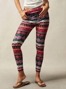Bohemela Geometric Print Thermal Lined Leggings Autumn Winter BOHO Riga Velvet Halloween Christmas Causl Home - Multicolor - View 1