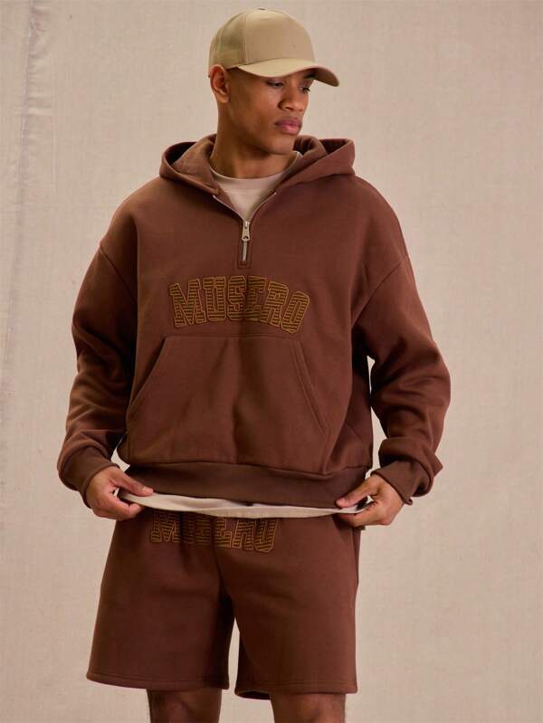  Quarter Zip 'Musero' Stripe Slogan Oversized Hoodie Tracksuit Top Only