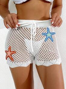 Swim Vcay Abito copri costume da spiaggia sexy, con motivo di stelle marine in crochet, sarong casual da vacanza