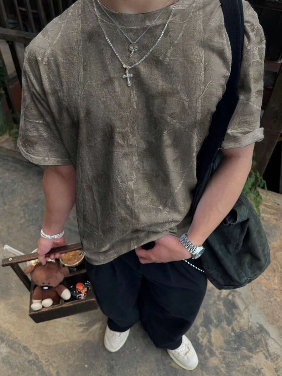 Manfinity Dauomo 男士树枝印花圆领短袖休闲百搭 T 恤 - 白色 - 查看 1