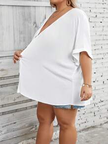 SHEIN CURVE+ Women Plus Size V-Neck Batwing Sleeve Loose Casual Blouse, Summer Top
