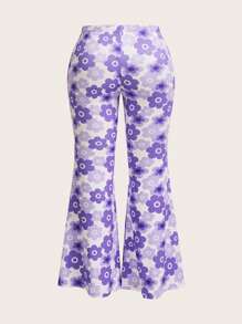 SHEIN ICON Plus Size Colorful Floral Print Loose Casual Pants, Suitable For Summer - Purple - View 2