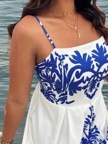 SHEIN Clasi Plus Size Floral A-Line Beach Vacation Dress With Tie Straps - Multicolor - View 6